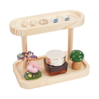 1 x Brand New NBEADS 2 Tier Oval Wooden Display Stands, Desktop Storage Tray for Small Items for Home Decoration. Keychain for Jewelry with Precious Stones Light Yellow 9.9x16.7x12.6 cm - RRP €22.8