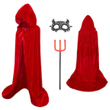 3 x Brand New ZUCOS Velvet Hooded Cloak, Adult Children Halloween Cloaks Long Halloween Costume Unisex Witch Red 60cm - RRP €53.61