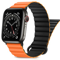 1 x RAW Customer Returns HITZEE Bracelet 49mm 45mm 44mm 42mm 41mm 40mm 38mm, Double-Sided Silicone Magnetic Band Compatible for Apple Watch Ultra 2 Series 9 8 7 SE 6 5 4 44 45 49, Orange Black  - RRP €22.59