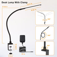 1 x RAW Customer Returns Hokone LED Desk Lamp, Gooseneck Clamp Lamp, Swivel Arm Architect Lamp, Eye Protection Office Table Lamp, 4 Color Modes 5 Brightness Levels, 10W Touch Control, Matte Black - RRP €39.99