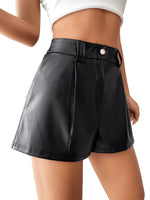 1 x RAW Customer Returns GORGLITTER PU Leather Shorts Women High Waist Faux Leather Pants Wide Leg Short PU Pants Festival Outfit Hotpants Black L - RRP €35.99