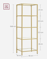 1 x RAW Customer Returns VASAGLE Shelf, 5 Tier Step Shelf, Narrow Glass Shelf for Bedroom, Bathroom, Home Office, Tempered Glass, Steel Frame, Gold Color LGT029A01 - RRP €51.23