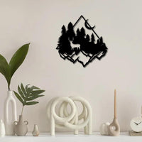 1 x RAW Customer Returns CREATCABIN Deer Pine Tree Metal Wall Decor Mountain Forest Black Wall Plaques Iron Hanging Ornament Metal Sculpture for Balcony Garden Room Decoration 30x29.7cm - RRP €23.59