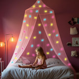 1 x RAW Customer Returns Pink bed canopy with pre-glued glowing unicorns - princess mosquito net for girls room decoration - canopy bed curtains for children and baby bed - RRP €38.71