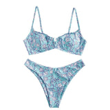 1 x RAW Customer Returns ZAFUL Bikini Frame Women Sexy Two-Piece Swimsuit Floral Print Spaghetti Brestles Blue, M-EU 38  - RRP €37.99