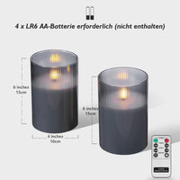 1 x Brand New Rhytsing 2 gray large LED candles in glass with timer function, ribbed glass flameless candles with remote control for church and home decorations, H 15cm - RRP €25.61