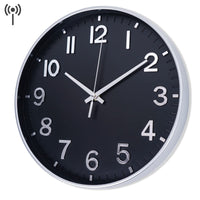 1 x RAW Customer Returns HZDHCLH Radio Controlled Clock 30 cm Large Dial Wall Clock Silent, Suitable for School, Home, Wall Decoration Black Silver  - RRP €30.24