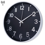 1 x RAW Customer Returns HZDHCLH Radio Controlled Clock 30 cm Large Dial Wall Clock Silent, Suitable for School, Home, Wall Decoration Black Silver  - RRP €30.24