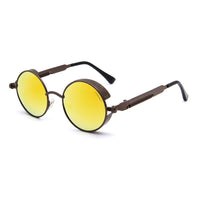 1 x RAW Customer Returns LECKIRUT Steampunk Round Sunglasses Men Women Retro Vintage Sun Glasses Metal Frame Style Gold Frame Green Lens - RRP €58.8