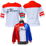 1 x RAW Customer Returns Generico Harley Costume for Girls, Cosplay Complete with Harley, Embroidered Jacket for Girls, T-Shirt, Shorts, Glove Collar, Harley Suicide Costume 140, Child  - RRP €19.2