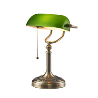 1 x RAW Customer Returns Newrays Green Glass Bankers Desk Lamp with Pull Chain Switch Plug Mount - RRP €63.52