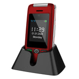 1 x RAW Customer Returns artfone C10 Red, with charging station, SIM-free senior mobile phone, flip phone without contract, GSM large button mobile phone SOS emergency call function, flashlight, dual display. - RRP €39.99