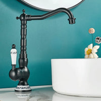 1 x RAW Customer Returns Maynosi wash basin faucet, kitchen sink faucet, retro faucet with 360 degree swivel spout, Victorian ceramic faucet for kitchen or bathroom, antique brass - RRP €24.0