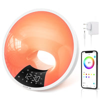 1 x RAW Customer Returns EDUP IN Light Alarm Clock Wake Up Light Smart Alarm Clock Simulates Sunrise Bluetooth Speaker APP Control 4 Alarm Clocks Snooze 16 Million Night Light 7 Natural Tones Dimmable USB Connection Radio Adapter White - RRP €74.99