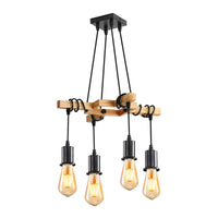 1 x RAW Customer Returns DAXGD Vintage chandelier, retro wood and black metal pendant, 4 E27 lamps not included , max. 60 W, for living room or restaurant - RRP €48.98