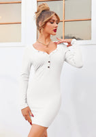 1 x RAW Customer Returns YBENLOVER Women Sexy Dress V Neck Long Sleeve Leisure Knee Length Mini Party Dress White M - RRP €24.0