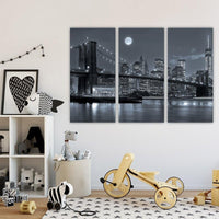 1 x RAW Customer Returns AREDE Set of 3 Wall Prints Modern Paintings Wall Decorations for Home Living Room Bedroom and Kitchen Brooklyn Bridge Black and White 90 x 60 cm Ready to hang - RRP €31.38