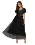 1 x RAW Customer Returns Dressystar Women s Vintage Ball Gown Evening Dress Short Sleeve Cocktail Dress Sequins Tulle Festive Party Dress Black M - RRP €64.52