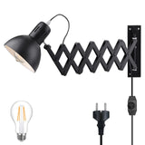 1 x RAW Customer Returns Indoor Wall Light Dimmable with Plug and Switch, Vintage Extendable Scissor Wall Lamp, Adjustable Reading Lamp, E27 Rotatable Bedside Lamp, Wall Lighting Living Room, Bedroom, Office, Black - RRP €56.99