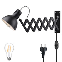 1 x RAW Customer Returns Indoor Wall Light Dimmable with Plug and Switch, Vintage Extendable Scissor Wall Lamp, Adjustable Reading Lamp, E27 Rotatable Bedside Lamp, Wall Lighting Living Room, Bedroom, Office, Black - RRP €56.99