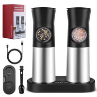 1 x RAW Customer Returns Salt and Pepper Mill Electric Set of 2, Adjustable Coarseness Spice Mill, Stainless Steel Resistant, with Rechargeable Base, LED Light, Cleaning Brush for BBQ Restaurant Kitchen 70ml x2, Black  - RRP €30.74