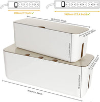 1 x RAW Customer Returns SENENQU set of 2 cable boxes white, large cable organizer box with wooden lid for cables, large and small cable management box adapters, power strips, cable hiding box with 20 double-sided stickers - RRP €31.25