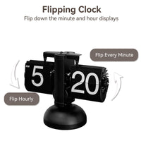 1 x RAW Customer Returns HERCHR Retro Flip Clock, Vintage Design Flip Desk Clock, Table Clock, Battery Operated Digital Flip Down Clock with Internal Gear Operated Clock Black  - RRP €51.03