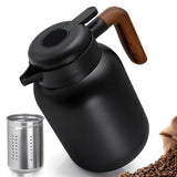 1 x RAW Customer Returns Thermos flask 1.5L, coffee pot made of double-walled 316 stainless steel, thermo teapot with removable tea strainer, insulated jug with wooden handle, 12h heat 18h cold without temperature display  - RRP €34.27