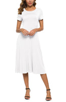 1 x RAW Customer Returns EXCHIC Women s Short Sleeve Solid Color Crew Neck Elastic A-Line Dress Casual Elegant Crew Neck Midi Dress XXL, White  - RRP €32.88