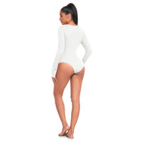 1 x Brand New OURCAN Women s Long Sleeve Bodysuit with Round Neck, Shaping, Elegant, Ideal for Sports and Leisure, White, L - RRP €24.0