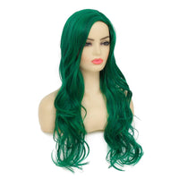 1 x RAW Customer Returns Long Curly Green Waves Wig Women Side Parts Natural Shape Cosplay Synthetic Fiber Wig Heat Resistant Replacement Wig - RRP €27.22