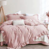 1 x RAW Customer Returns Lanqinglv Ruffles Pink Bed Linen 155x200 2-Piece Girls Microfibre Duvet Cover Quilt Cover with Zip with Pillowcases 80x80 - RRP €35.28