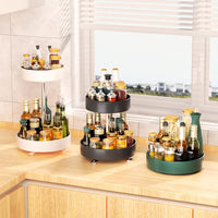 1 x RAW Customer Returns YunNasi Lazy Susan Turntable Organizer Made of Metal Spice Rack Rotatable Black for Kitchen Bathroom Height Adjustable 2 Levels  - RRP €24.19