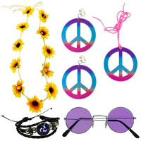 13 x Brand New MEZHEN Costume Hippie Peace Sign Hippie Headdress Necklace Earrings Bracelet Sunglasses Flower Hair Band Women Accessories - RRP €296.4