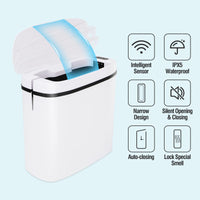 1 x RAW Customer Returns GIOVARA Bathroom Trash can with sensor, 14L waterproof motion sensor trash can, 3.7 gallon slim plastic trash can automatic trash can for bedroom, bathroom, kitchen, office, white - RRP €26.62