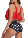 1 x RAW Customer Returns Durio Women s Bikini Set High Waist Bikini Two-Piece Swimwear with High Waist Tummy Control Ruffle Swimsuit Red and White Dots 44 - RRP €21.17