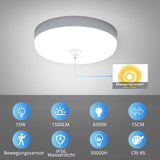 1 x RAW Customer Returns Combuh LED ceiling light with motion sensor indoor, round ceiling light 15w 6500k 1500LM cold white waterproof IP56, sensor ceiling light LED for hallway, garage, stairwell, balcony, kitchen, bathroom, cellar - RRP €19.82