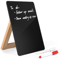 1 x RAW Customer Returns ARCOBIS Glass Desktop Whiteboard with Rotating Solid Wood Stand, 24 x 17.5 cm Small Glass Dry Erase Board with 2 Markers, Desk Whiteboard Stand, Glass Memo Pad for Office, Home - RRP €22.15