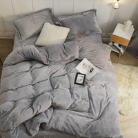 1 x RAW Customer Returns Omela Warm Fleece Winter Bed Linen 200x220 Silver Gray Cashmere Touch Plush Duvet Cover with Pillowcase 80x80 cm 3-Piece Fluffy Coral Fleece Microfibre Winter Bed Linen Set Zip - RRP €50.41