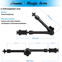 1 x RAW Customer Returns Magic Arm 11 inch metal adjustable articulated arm Magic Arm with 1 4 and 3 8 thread super clamp, phone clip and tripod mount adapter for action camera DSLR LED light flash LCD - RRP €20.87