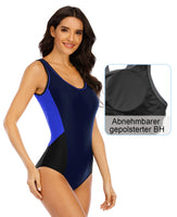 1 x RAW Customer Returns Halcurt Women s Swimsuit Tummy Control One Piece Backless Figure Shaping Gathering Blue XL - RRP €36.99