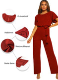 1 x Brand New Dokotoo Women s Short Sleeve Long Jumpsuit Elegant Overall Jumpsuit O-Neck Playsuit Backless Sexy Trousers with Belt Red L - RRP €49.99