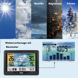 1 x RAW Customer Returns Radio weather station with outdoor sensor, radio weather station with weather forecast, digital color display indoor and outdoor thermometer hygrometer, barometer and moon phase black  - RRP €29.99