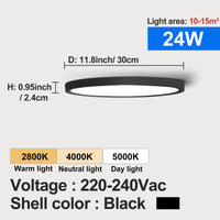 1 x RAW Customer Returns LVL Round LED Ceiling Light 24W 30cm Warm Light Natural Daylight Modern Ceiling Light for Hallway Corridor Kitchen Bedroom Utility Room Office Black, 30cm-24W  - RRP €28.15