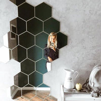 3 x Brand New QLPLYZON Self-adhesive mirrors, honeycomb mirrors, 23X20CM, 10 hexagonal mirrors, wall mirrors, mirror tiles, glass mirrors, DIY mirrors, self-adhesive tiles. - RRP €47.16