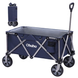 1 x RAW Customer Returns Ohuhu XL Handcart Foldable 145L 100kg load capacity, foldable beach cart, garden cart, tool cart with side pocket for all-terrain, no assembly required, adjustable handle, blue - RRP €89.99