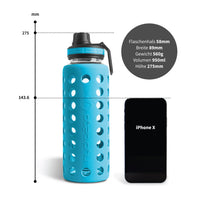 1 x RAW Customer Returns hydro2go glass drinking bottle with silicone cover 950 ml - dishwasher safe 2 interchangeable lids 100 leak-proof BPA-free - glass bottle for smoothies, office, fitness, yoga, sport outdoor - RRP €33.23