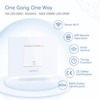 1 x RAW Customer Returns Aigostar Alexa WiFi Switch, Smart Switch, Voice Control Smart Switch, One Gang One Way Switch, MAX.2300W LED 690W, White 1 Unit. - RRP €21.62