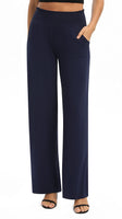 1 x RAW Customer Returns EXCHIC Women s Solid Color Loose Straight Cut Palazzo Pants High Waist Stretchy Lounge Pants with Pockets XL, Navy Blue  - RRP €27.98