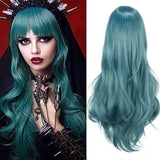 1 x RAW Customer Returns Colorful Panda 28 Inch 70 cm Long Wavy Cosplay Wig for Women, Full Hair with Bangs Long Curly Synthetic Wig for Girls, Anime Cosplay Halloween Costume Party Wig Ash Blue  - RRP €16.99